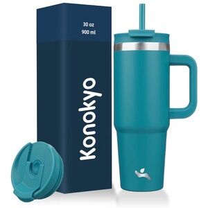 Teal Insulated Travel Mug with Straw